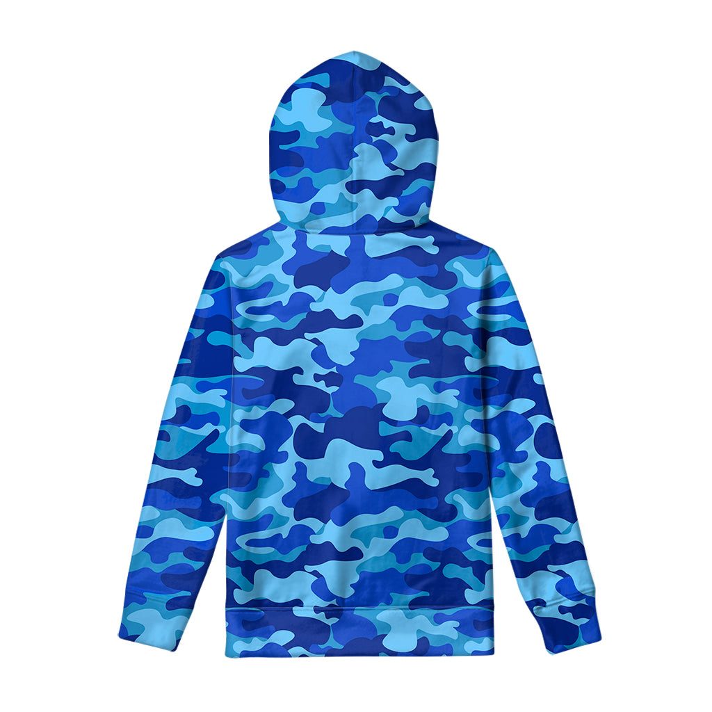 Blue Camouflage Print Pullover Hoodie