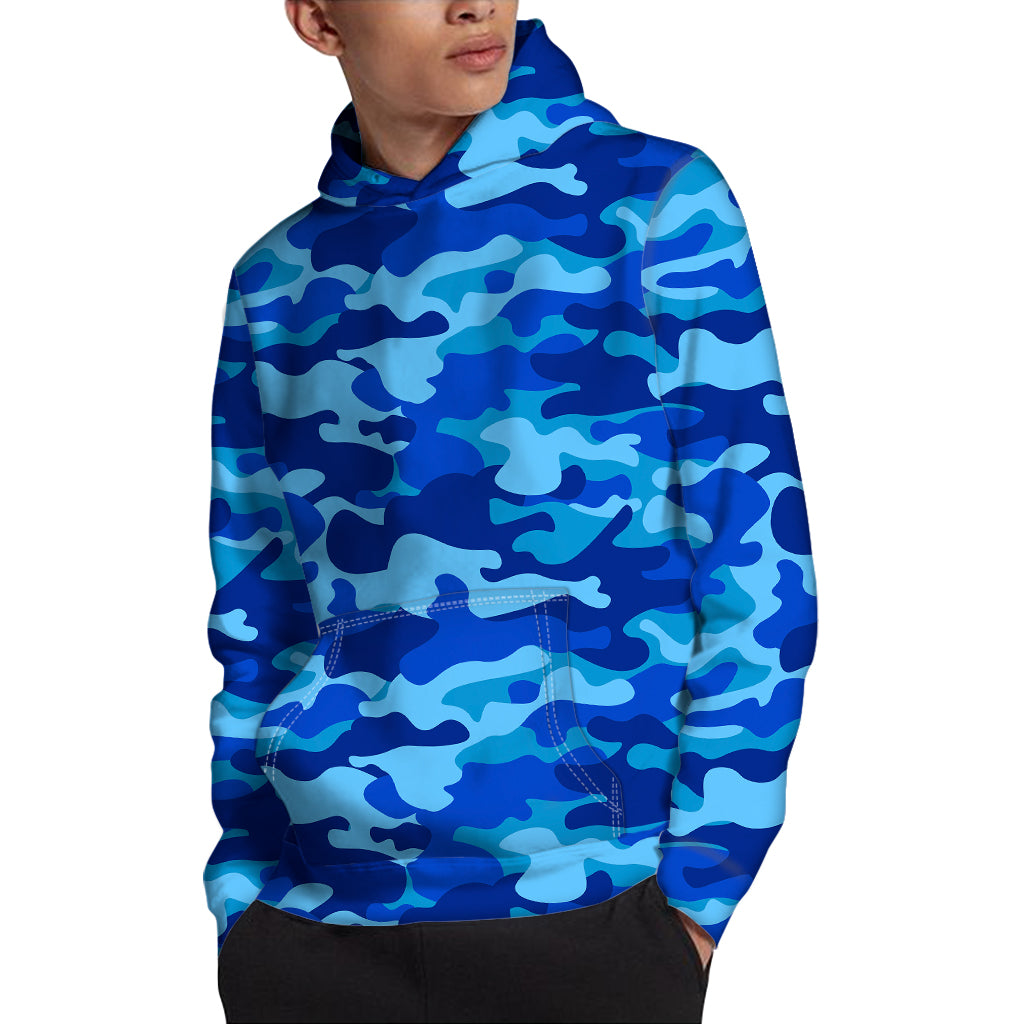 Blue Camouflage Print Pullover Hoodie