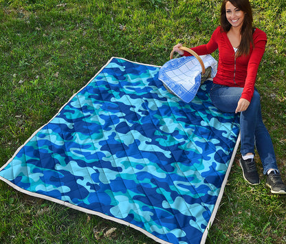 Blue Camouflage Print Quilt