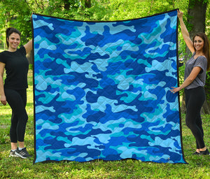 Blue Camouflage Print Quilt