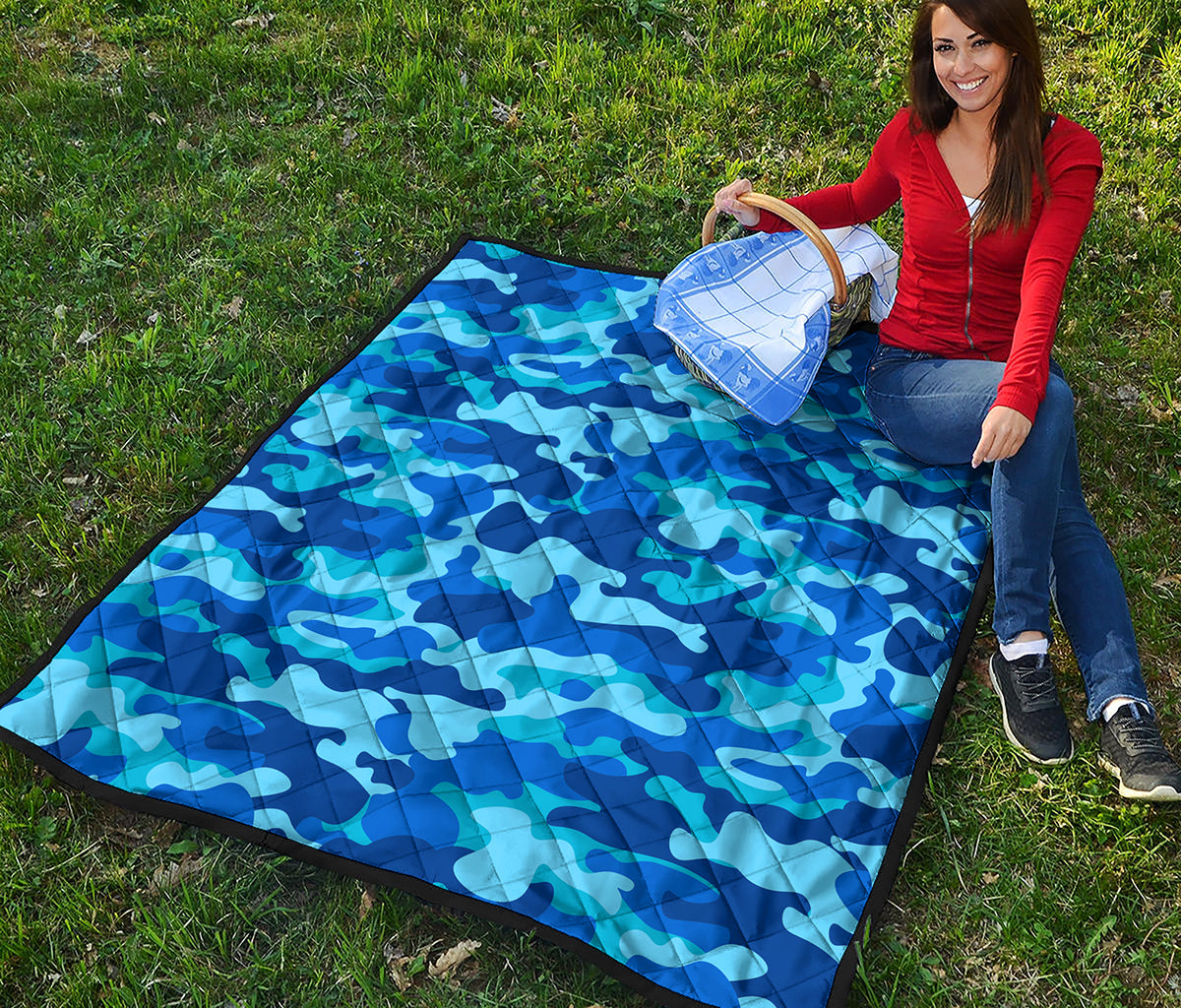 Blue Camouflage Print Quilt