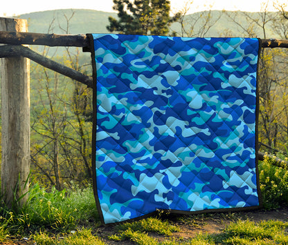 Blue Camouflage Print Quilt