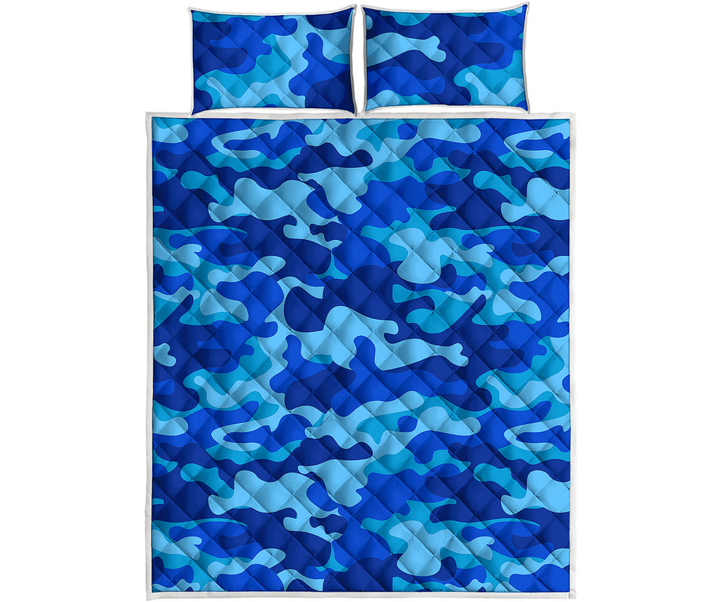 Blue Camouflage Print Quilt Bed Set