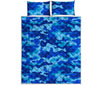 Blue Camouflage Print Quilt Bed Set