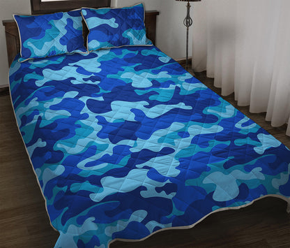 Blue Camouflage Print Quilt Bed Set