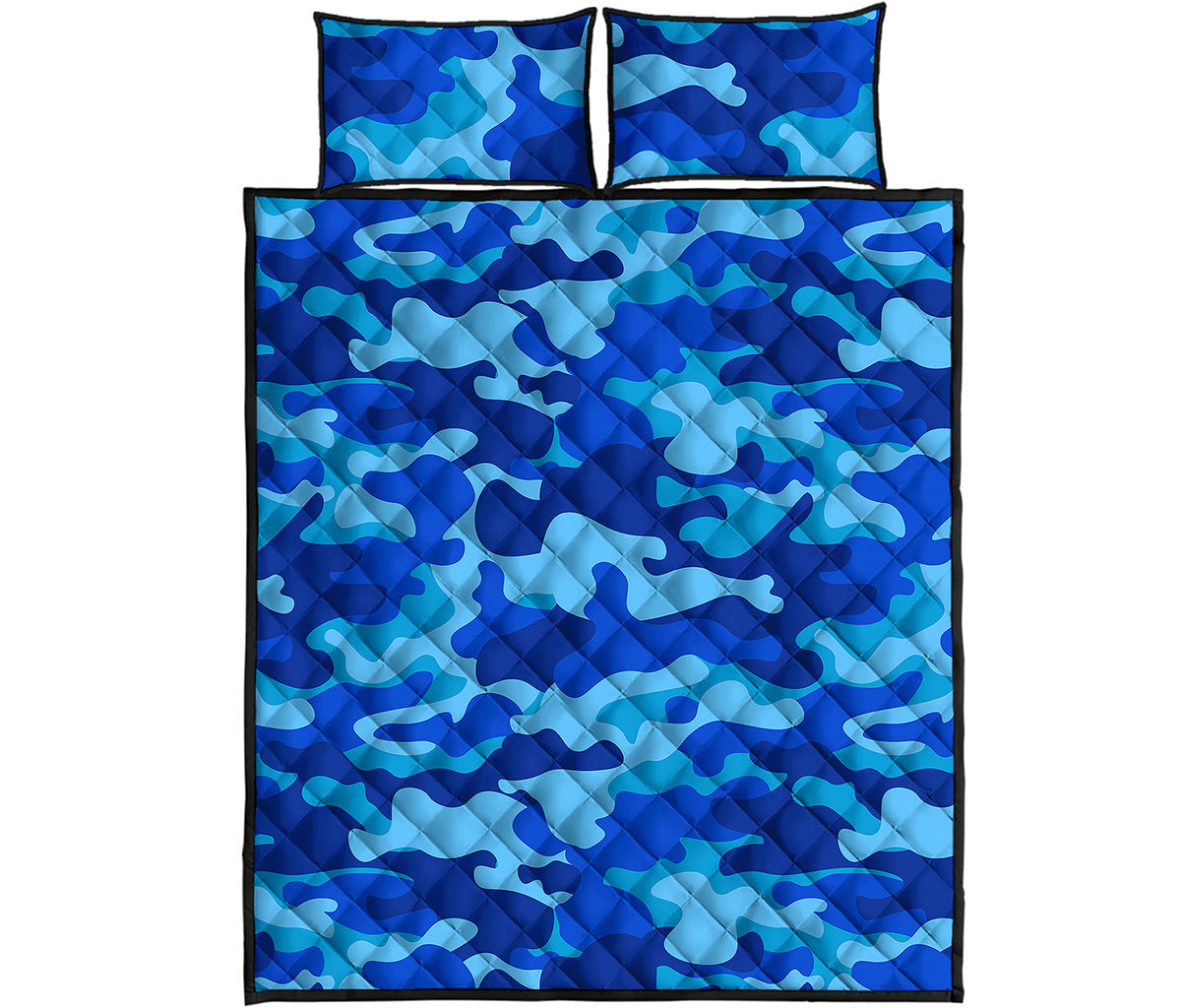 Blue Camouflage Print Quilt Bed Set