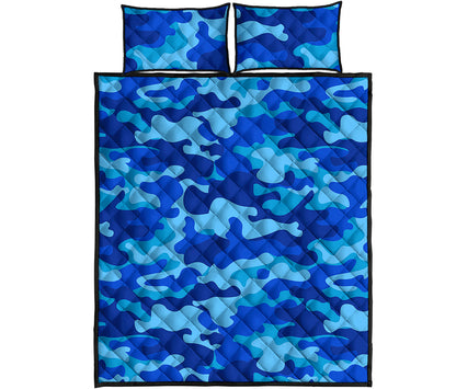 Blue Camouflage Print Quilt Bed Set