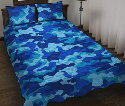 Blue Camouflage Print Quilt Bed Set