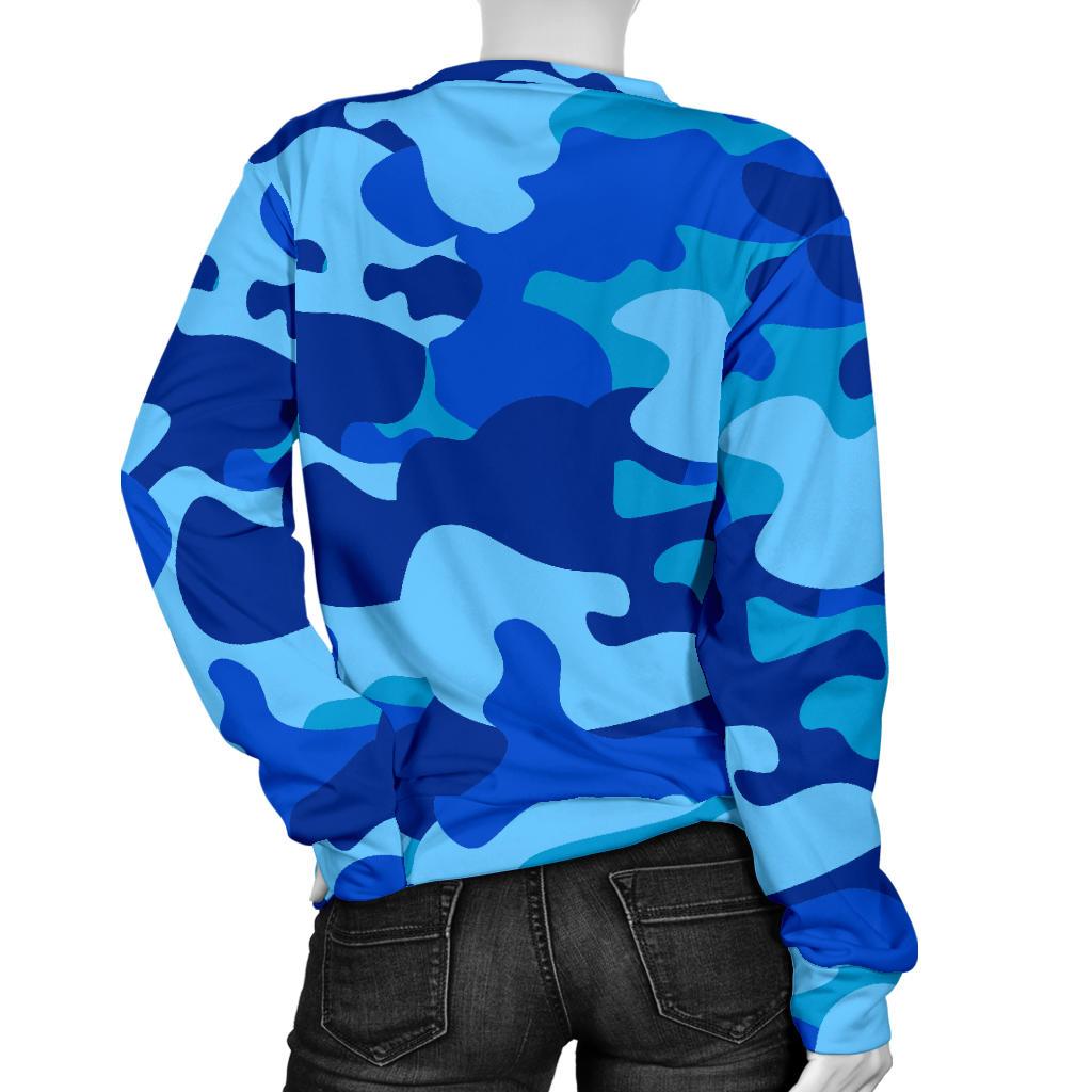 Blue Camouflage Print Women's Crewneck Sweatshirt GearFrost