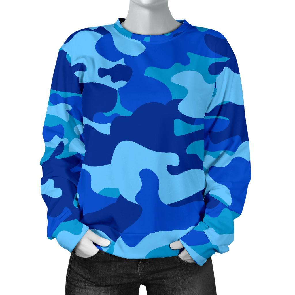 Blue Camouflage Print Women's Crewneck Sweatshirt GearFrost