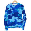 Blue Camouflage Print Women's Crewneck Sweatshirt