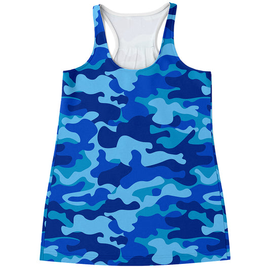 Blue Camouflage Print Women's Racerback Tank Top