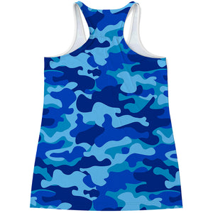 Blue Camouflage Print Women's Racerback Tank Top