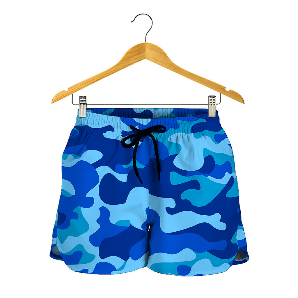 Blue Camouflage Print Women's Shorts