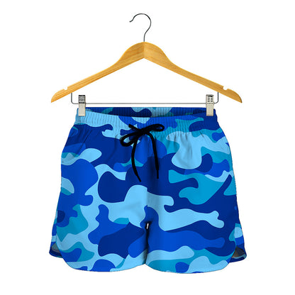 Blue Camouflage Print Women's Shorts