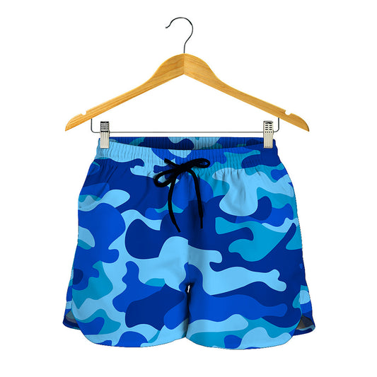 Blue Camouflage Print Women's Shorts