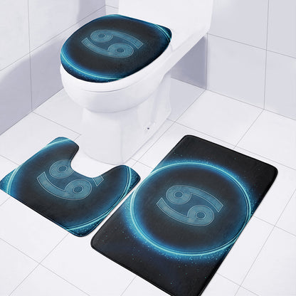 Blue Cancer Zodiac Sign Print 3 Piece Bath Mat Set