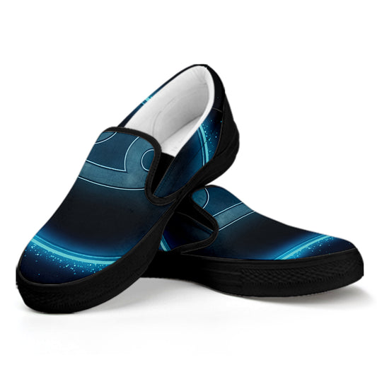 Blue Cancer Zodiac Sign Print Black Slip On Shoes