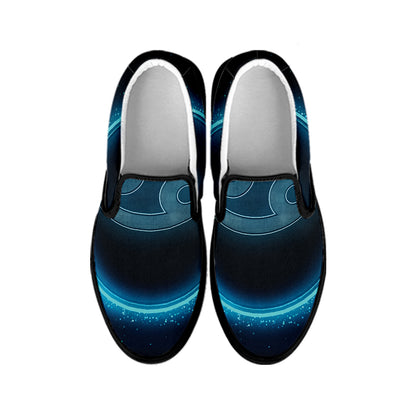 Blue Cancer Zodiac Sign Print Black Slip On Shoes