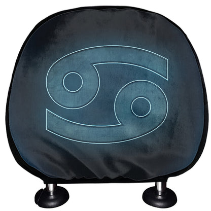 Blue Cancer Zodiac Sign Print Car Headrest Covers