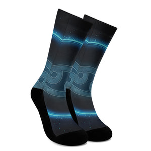 Blue Cancer Zodiac Sign Print Crew Socks