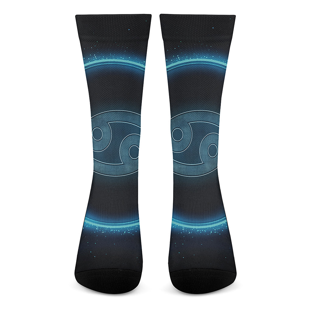 Blue Cancer Zodiac Sign Print Crew Socks