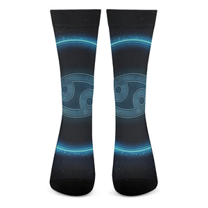 Blue Cancer Zodiac Sign Print Crew Socks