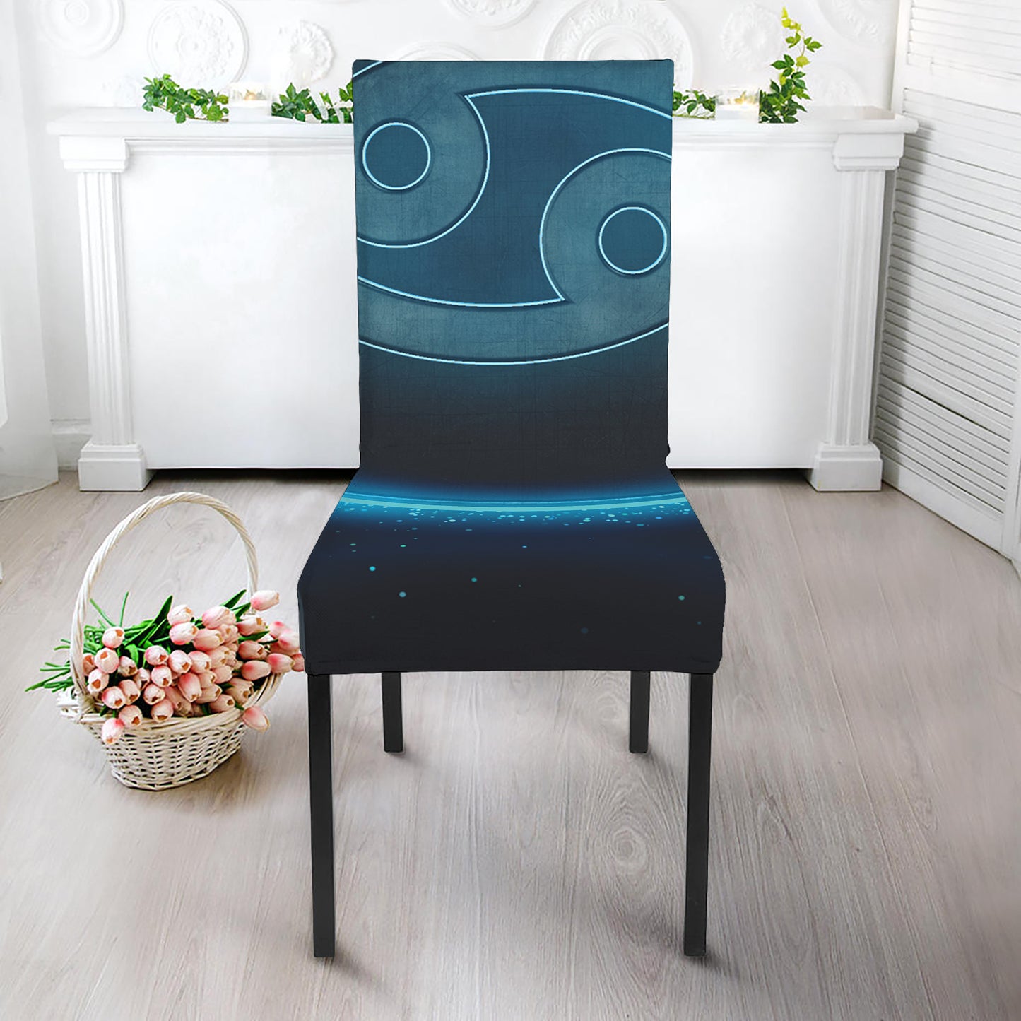 Blue Cancer Zodiac Sign Print Dining Chair Slipcover