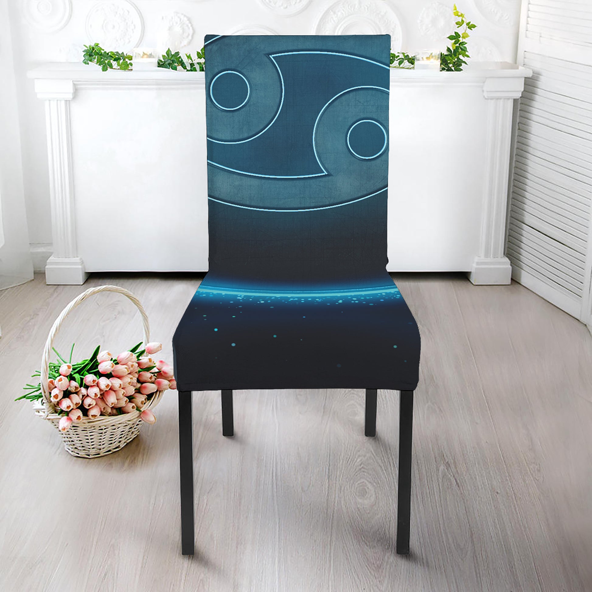 Blue Cancer Zodiac Sign Print Dining Chair Slipcover