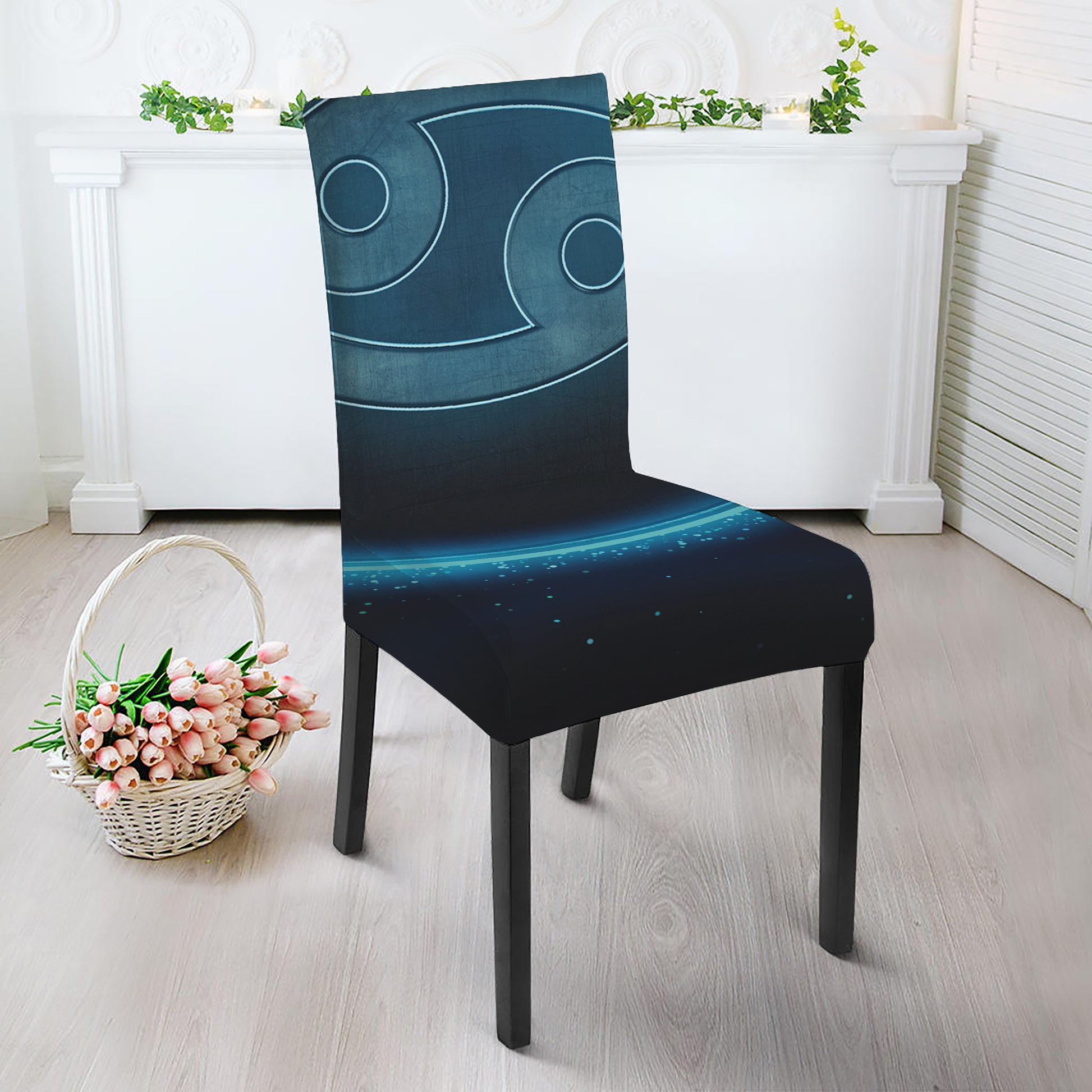 Blue Cancer Zodiac Sign Print Dining Chair Slipcover