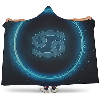 Blue Cancer Zodiac Sign Print Hooded Blanket