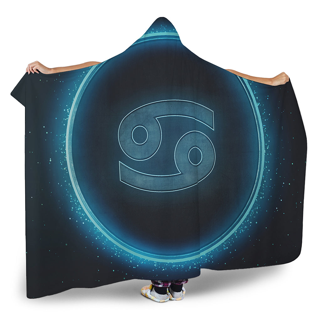 Blue Cancer Zodiac Sign Print Hooded Blanket