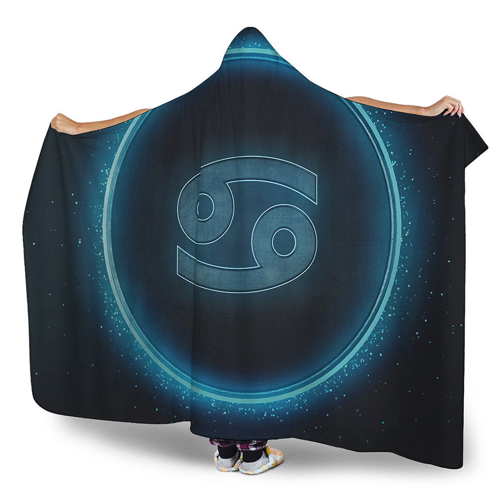 Blue Cancer Zodiac Sign Print Hooded Blanket