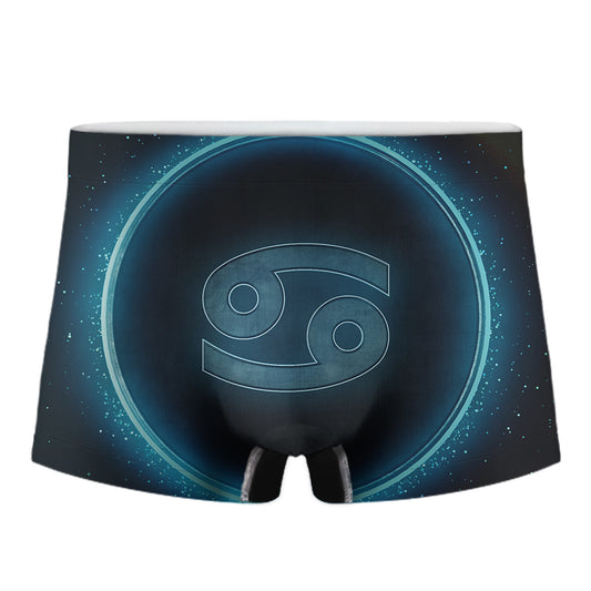 Blue Cancer Zodiac Sign Print Men's Boxer Briefs