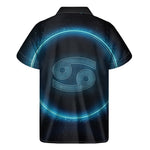 Blue Cancer Zodiac Sign Print Men's Short Sleeve Shirt