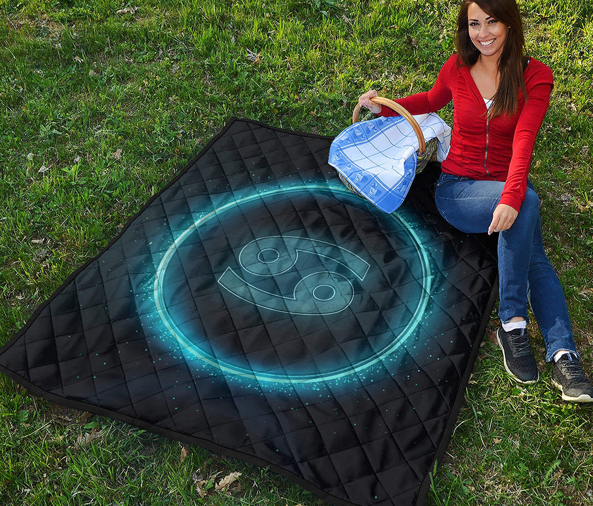 Blue Cancer Zodiac Sign Print Quilt