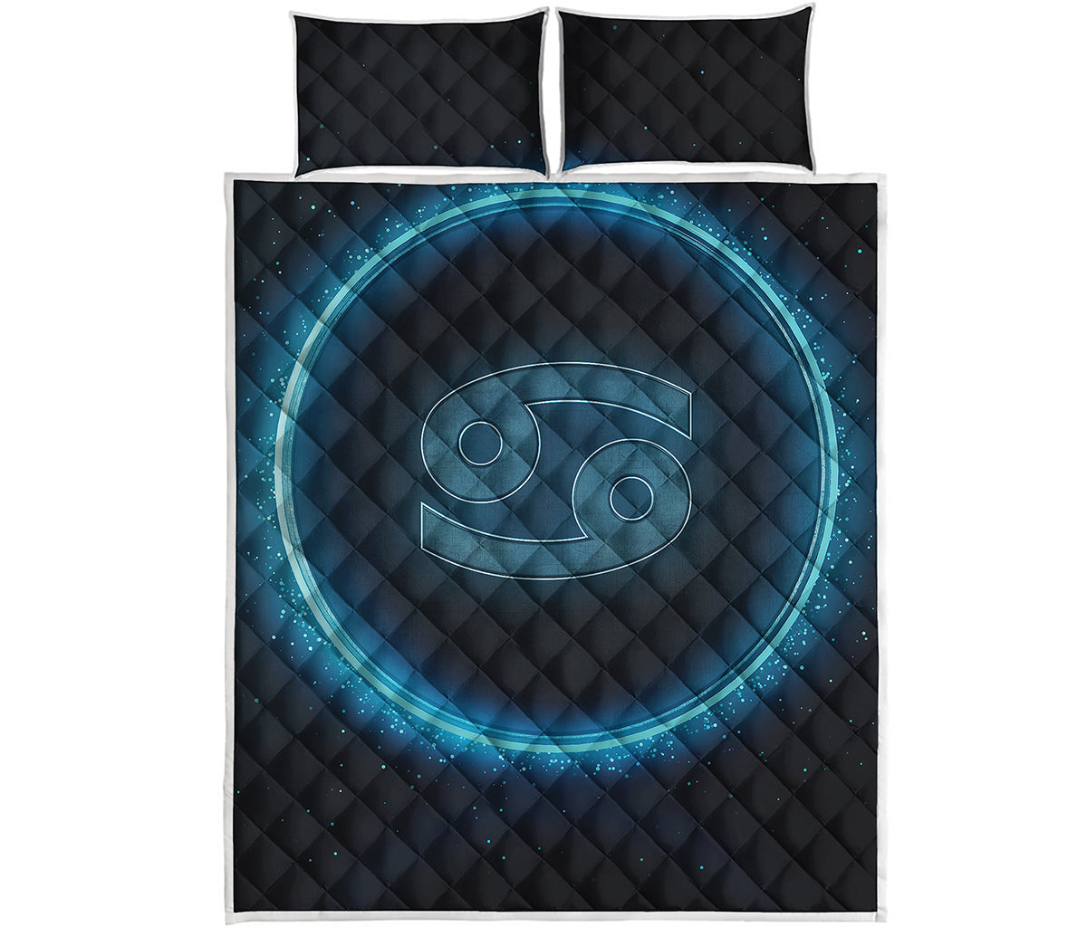 Blue Cancer Zodiac Sign Print Quilt Bed Set
