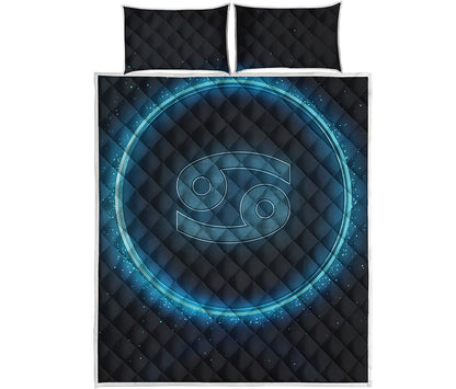 Blue Cancer Zodiac Sign Print Quilt Bed Set