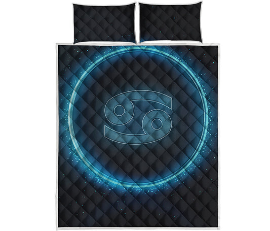 Blue Cancer Zodiac Sign Print Quilt Bed Set