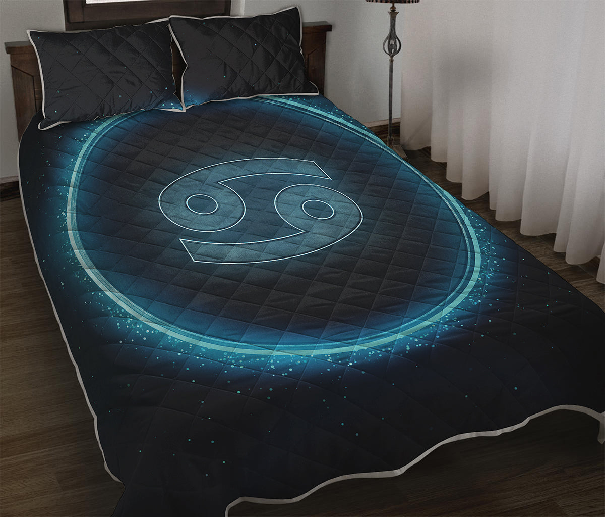 Blue Cancer Zodiac Sign Print Quilt Bed Set