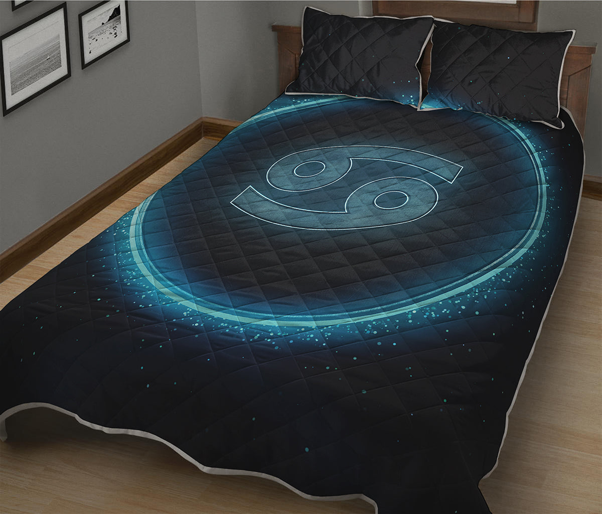 Blue Cancer Zodiac Sign Print Quilt Bed Set