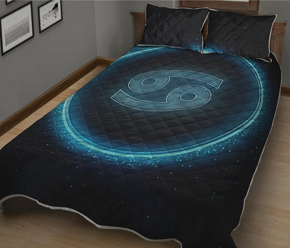 Blue Cancer Zodiac Sign Print Quilt Bed Set