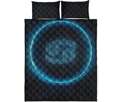 Blue Cancer Zodiac Sign Print Quilt Bed Set