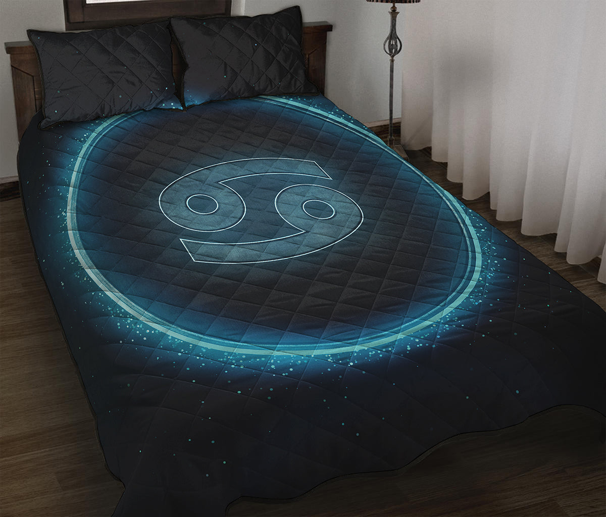 Blue Cancer Zodiac Sign Print Quilt Bed Set