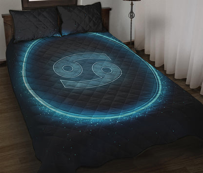 Blue Cancer Zodiac Sign Print Quilt Bed Set
