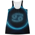 Blue Cancer Zodiac Sign Print Women's Racerback Tank Top