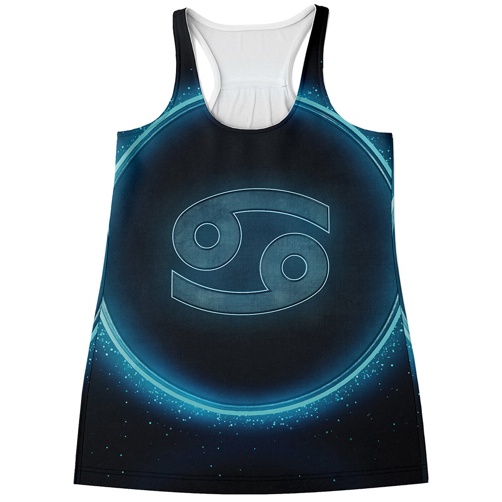 Blue Cancer Zodiac Sign Print Women's Racerback Tank Top
