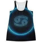 Blue Cancer Zodiac Sign Print Women's Racerback Tank Top