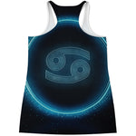 Blue Cancer Zodiac Sign Print Women's Racerback Tank Top