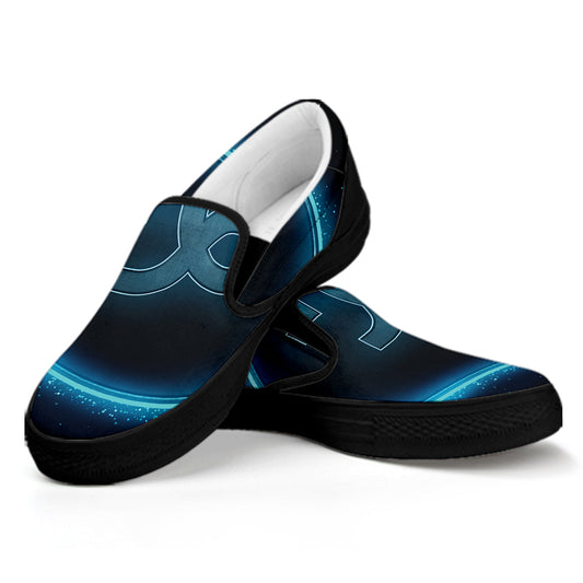 Blue Capricorn Zodiac Sign Print Black Slip On Shoes